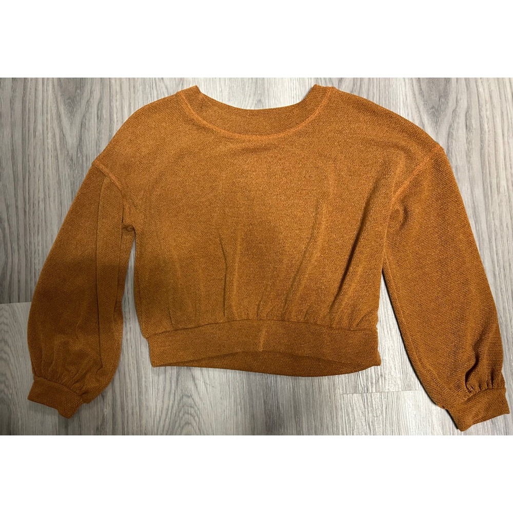 By‎ Together Burnt Orange Textured Knit Balloon Sleeve Cropped Sweater M boho